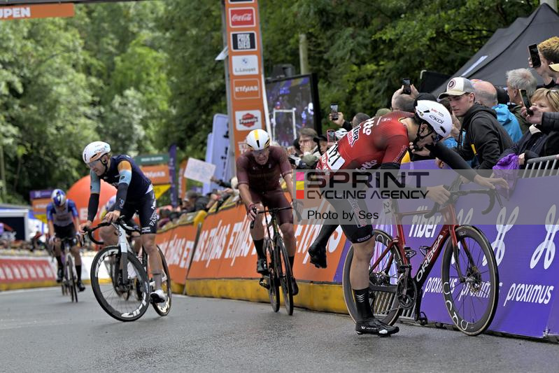 EUPEN, BELGIUM - JUNE 04 : De Lie Arnaud (BEL) of Lotto Intermarche win the stage 4 of the 47th edition of Ethias Tour de Wallonie an UCI ProSeries 2.Pro cycling road race stage for Men Elite of 166.7 km with start in Dison and finish in Eupen on June 4, 